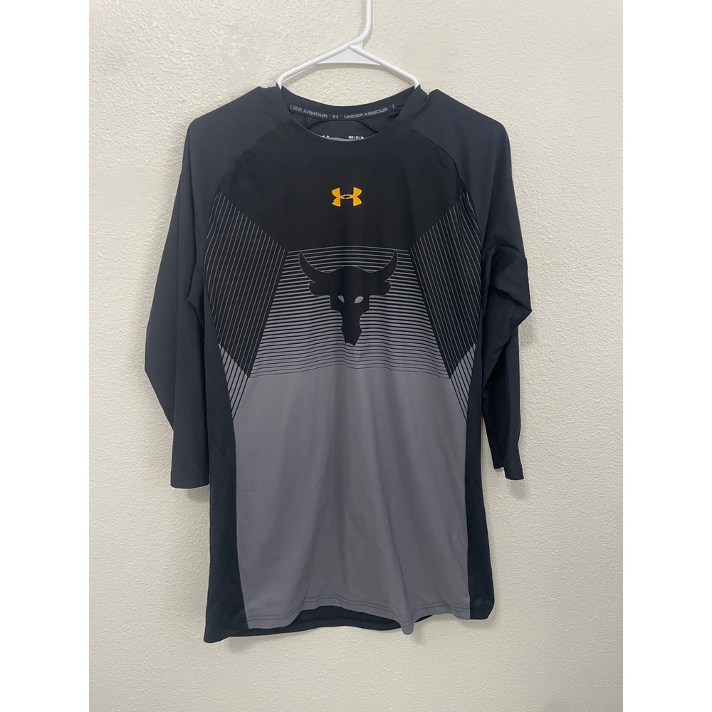 Under Armour Project Rock Shirt Mens Medium Black Grey Excellent Brahma Bull